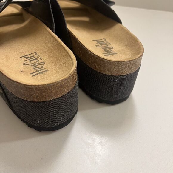 Hey Girl By Corkys Wannabe Black Denim Platform Sandals Double Buckle Strap 7 - Picture 5 of 9